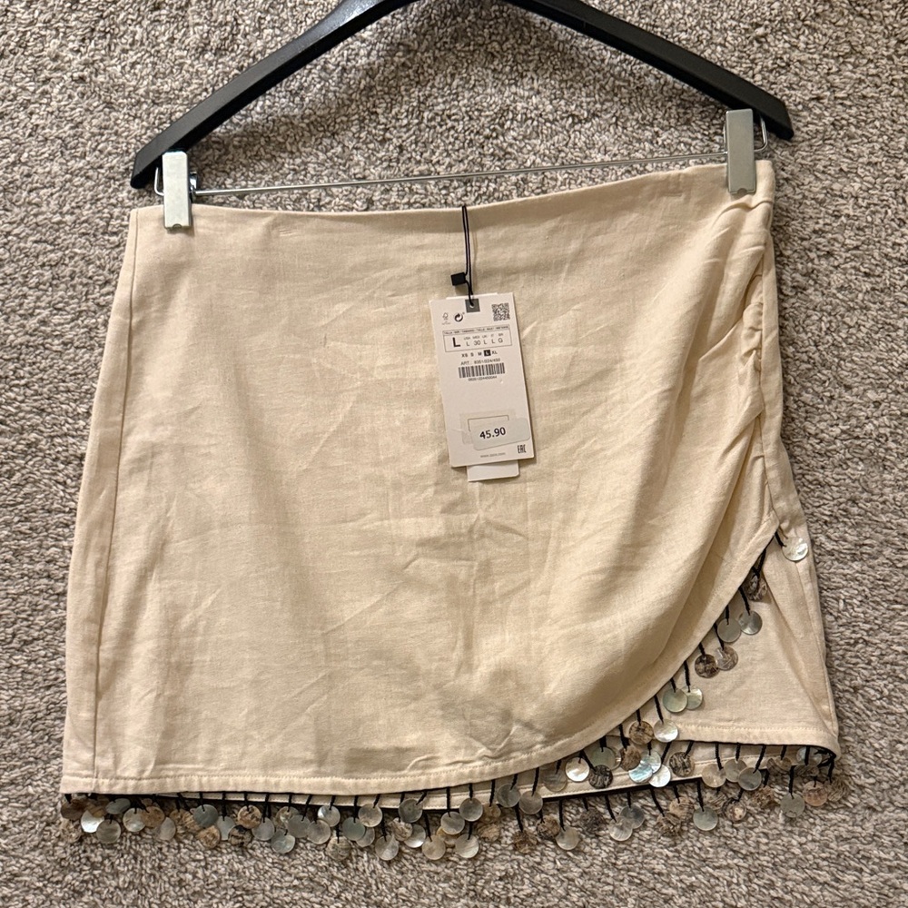 Beige Skirt with Sequin Trim